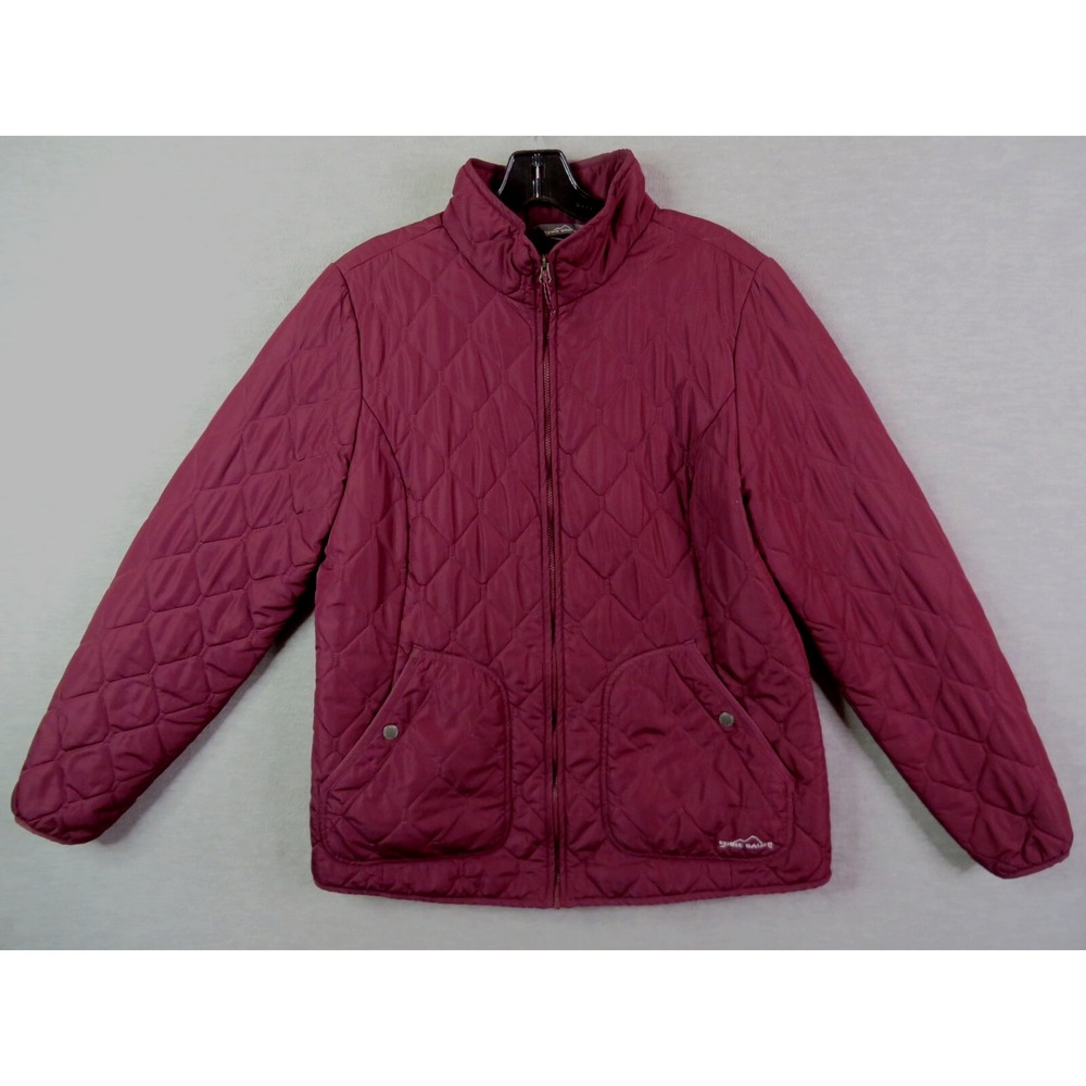 Eddie Bauer Womens Jacket L Red Quilted Full Zip Mock Gorp Outdoor PNW Hiking